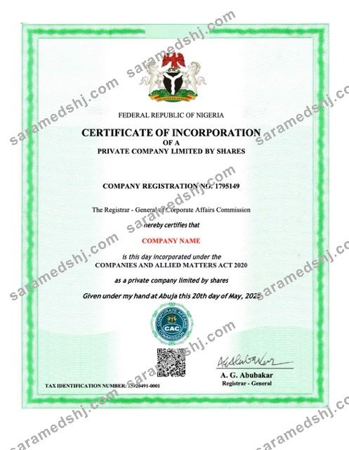 Nigeria certificate of incorporation Word and PDF template